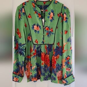 ANTHROPOLOGIE colorful and vibrant long sleeved blouse. Asian boho look. Size M